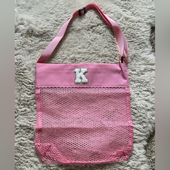 🆕 Pink Mesh Beach Bag Initial K - Picture 8 of 11